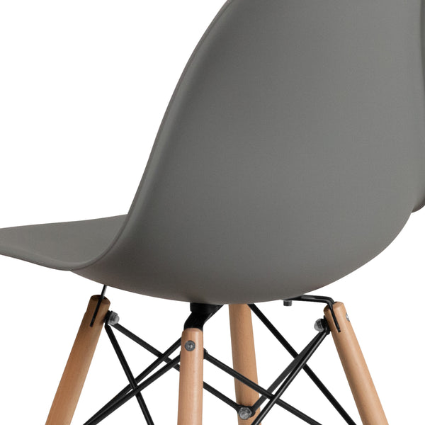 Moss Gray |#| Moss Gray Plastic Chair with Wooden Legs - Hospitality Seating - Side Chair