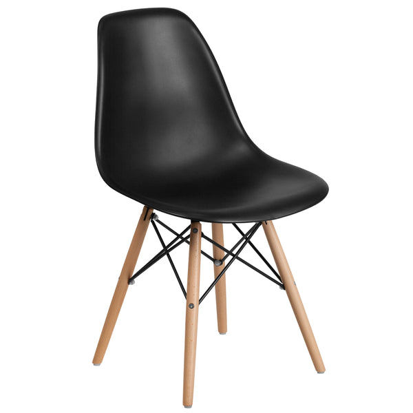 Black |#| Black Plastic Chair with Wooden Legs - Hospitality Seating - Side Chair