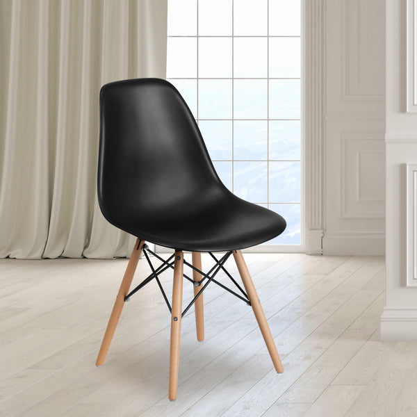 Black |#| Black Plastic Chair with Wooden Legs - Hospitality Seating - Side Chair