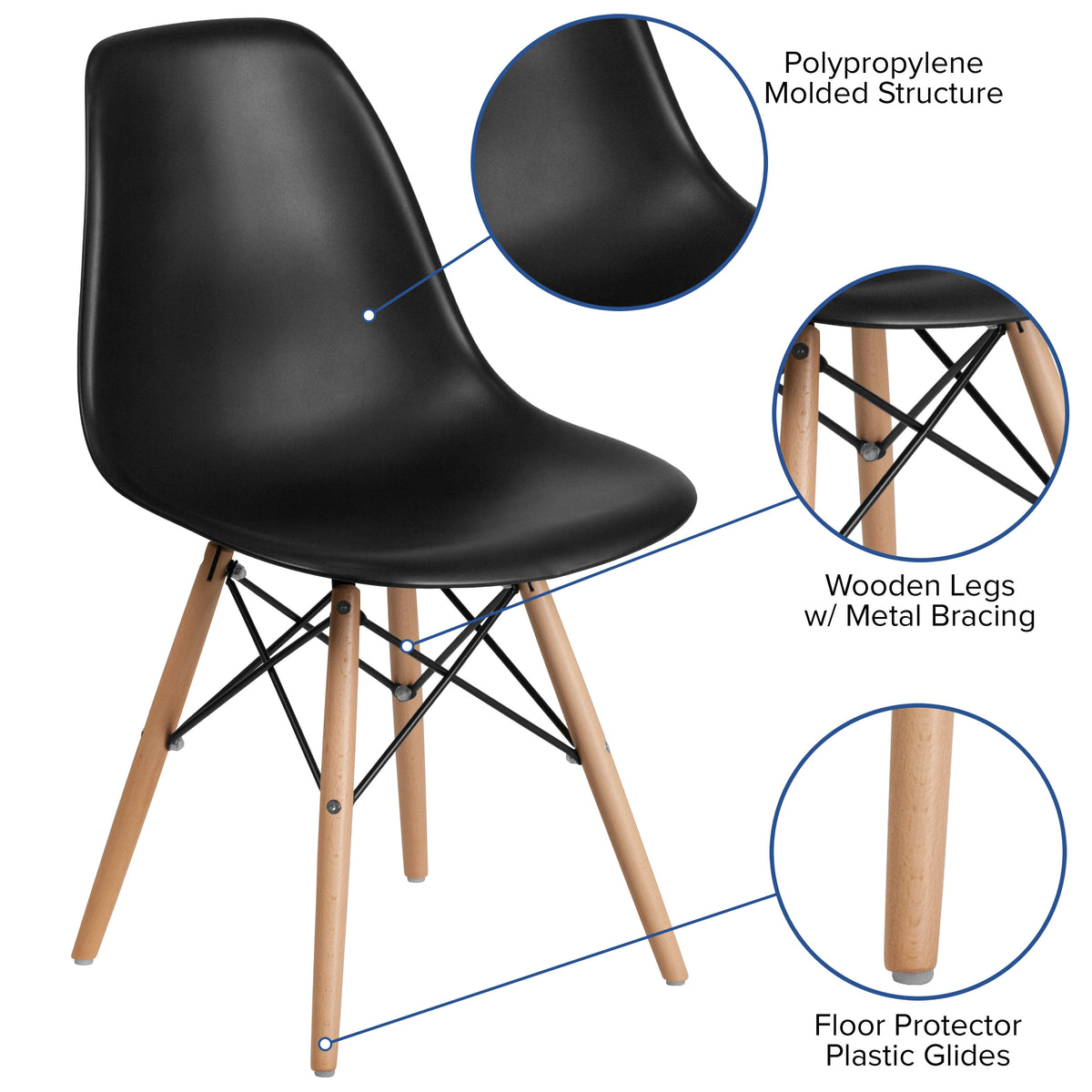 Black |#| Black Plastic Chair with Wooden Legs - Hospitality Seating - Side Chair