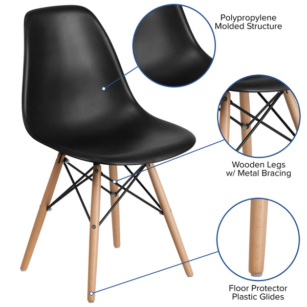 Black |#| Black Plastic Chair with Wooden Legs - Hospitality Seating - Side Chair