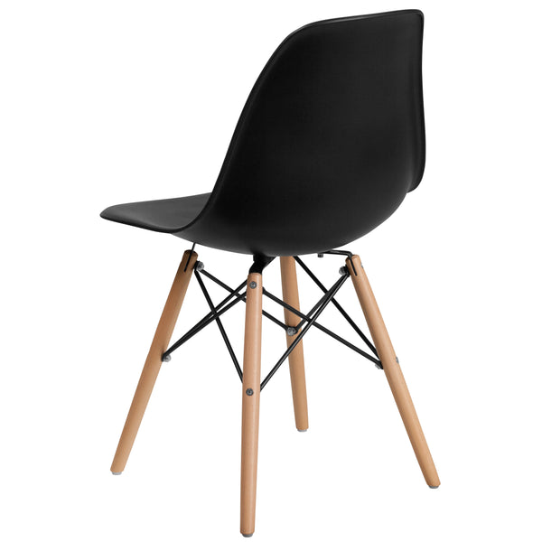Black |#| Black Plastic Chair with Wooden Legs - Hospitality Seating - Side Chair