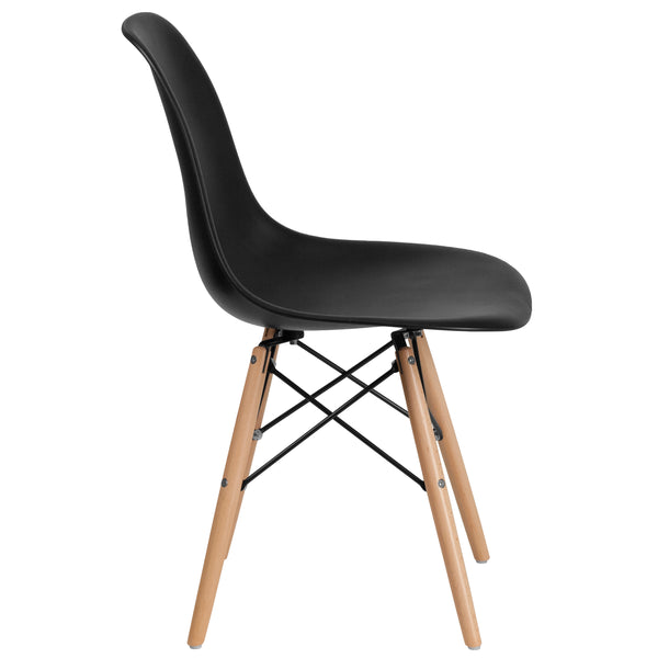 Black |#| Black Plastic Chair with Wooden Legs - Hospitality Seating - Side Chair
