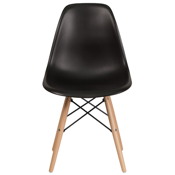 Black |#| Black Plastic Chair with Wooden Legs - Hospitality Seating - Side Chair