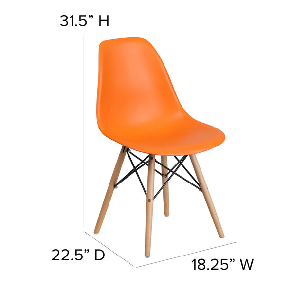 Orange |#| Orange Plastic Chair with Wooden Legs - Hospitality Seating - Side Chair