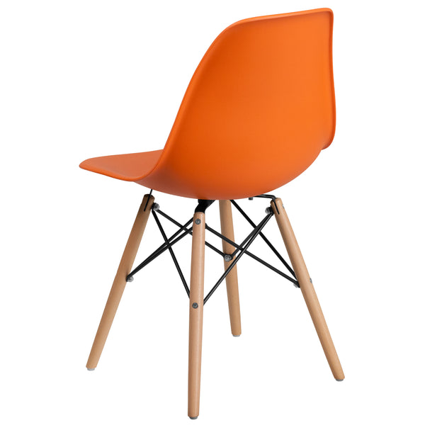 Orange |#| Orange Plastic Chair with Wooden Legs - Hospitality Seating - Side Chair