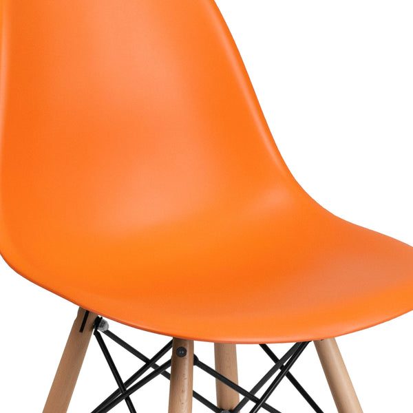 Orange |#| Orange Plastic Chair with Wooden Legs - Hospitality Seating - Side Chair