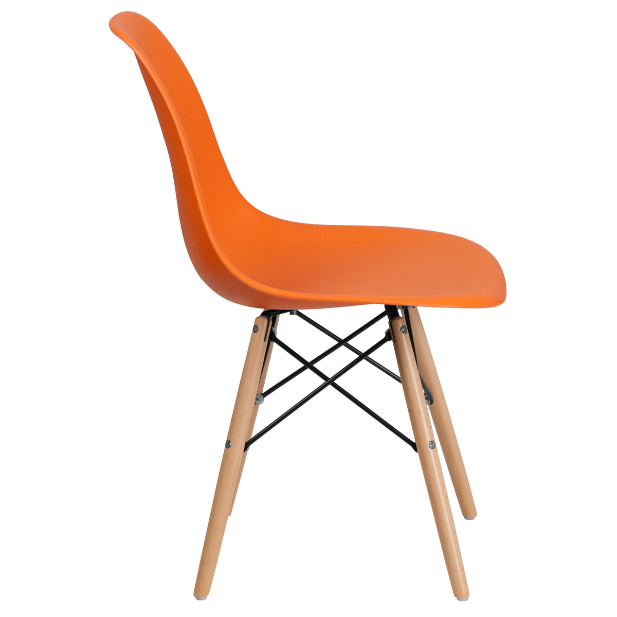 Orange |#| Orange Plastic Chair with Wooden Legs - Hospitality Seating - Side Chair