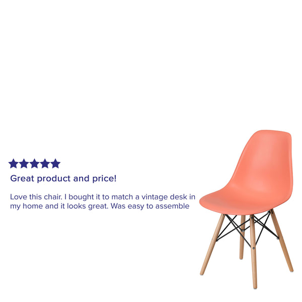 Peach |#| Peach Plastic Chair with Wooden Legs - Hospitality Seating - Side Chair