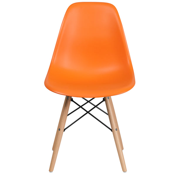 Orange |#| Orange Plastic Chair with Wooden Legs - Hospitality Seating - Side Chair