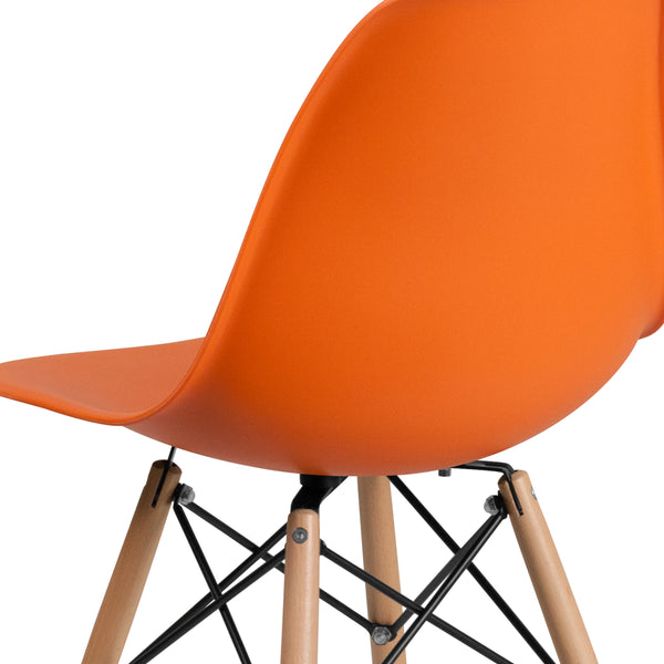 Orange |#| Orange Plastic Chair with Wooden Legs - Hospitality Seating - Side Chair