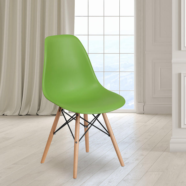 Green |#| Green Plastic Chair with Wooden Legs - Hospitality Seating - Side Chair