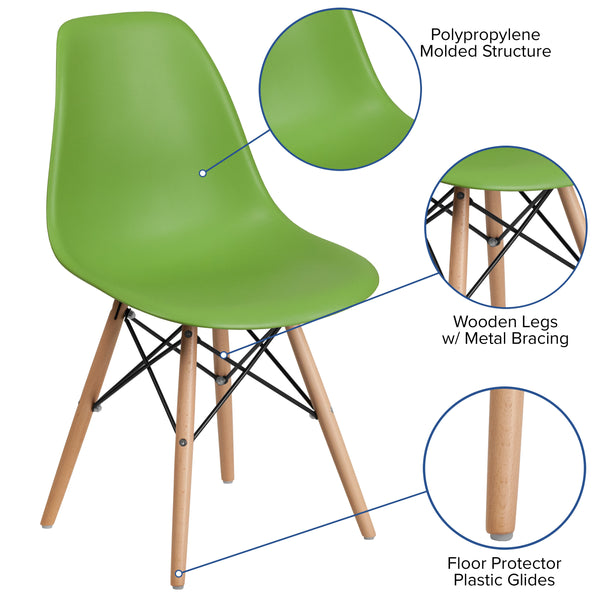 Green |#| Green Plastic Chair with Wooden Legs - Hospitality Seating - Side Chair