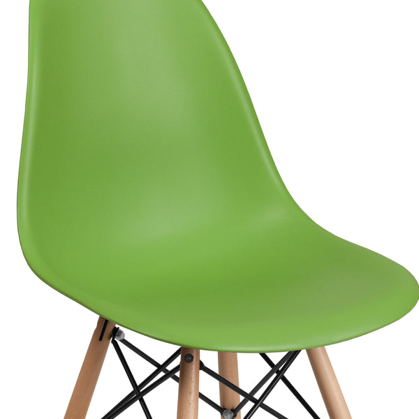 Green |#| Green Plastic Chair with Wooden Legs - Hospitality Seating - Side Chair
