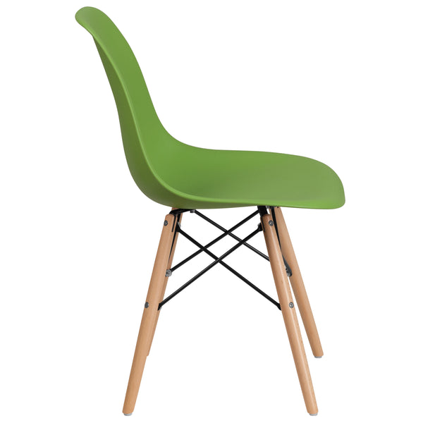 Green |#| Green Plastic Chair with Wooden Legs - Hospitality Seating - Side Chair