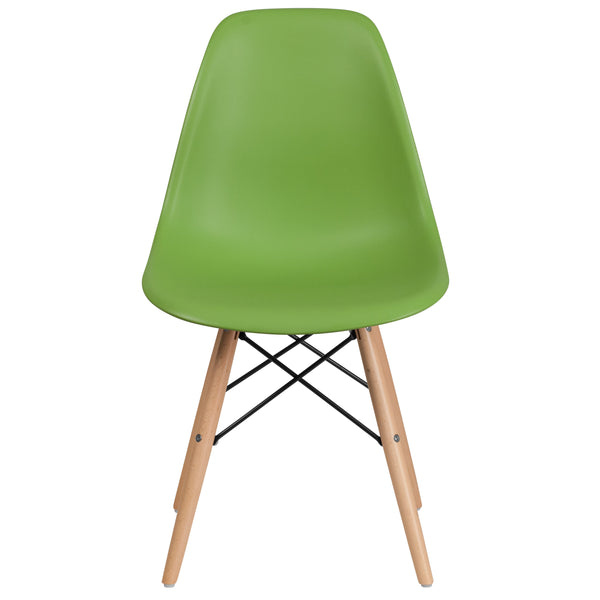 Green |#| Green Plastic Chair with Wooden Legs - Hospitality Seating - Side Chair