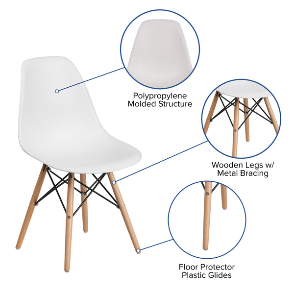 White |#| White Plastic Chair with Wooden Legs - Hospitality Seating - Side Chair