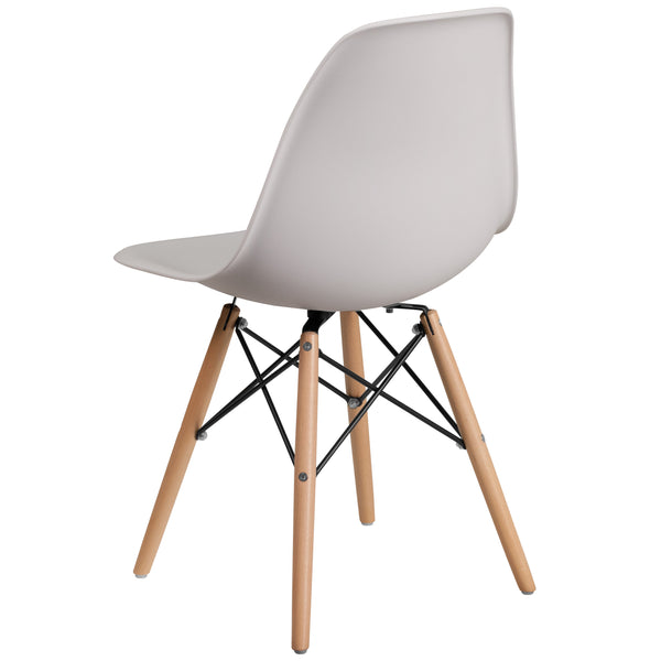 White |#| White Plastic Chair with Wooden Legs - Hospitality Seating - Side Chair