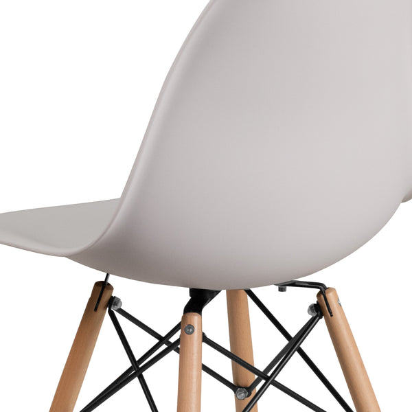 White |#| White Plastic Chair with Wooden Legs - Hospitality Seating - Side Chair