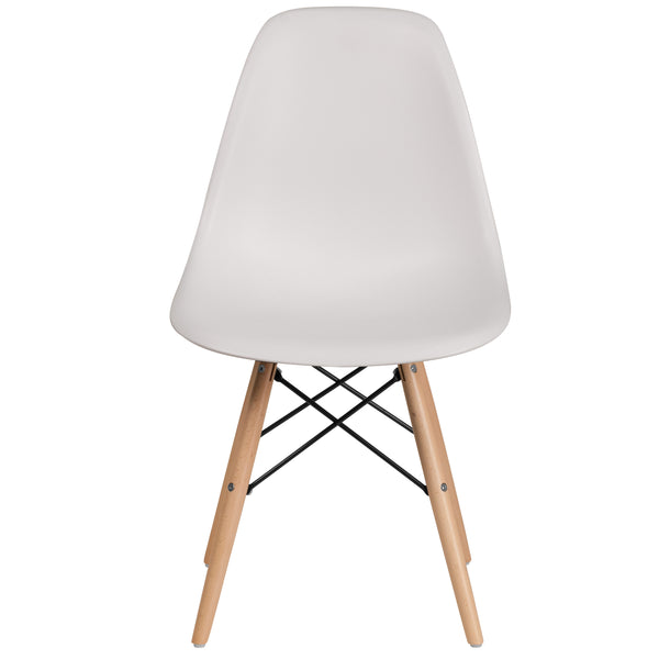 White |#| White Plastic Chair with Wooden Legs - Hospitality Seating - Side Chair