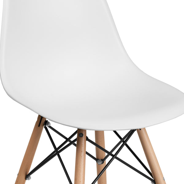White |#| White Plastic Chair with Wooden Legs - Hospitality Seating - Side Chair