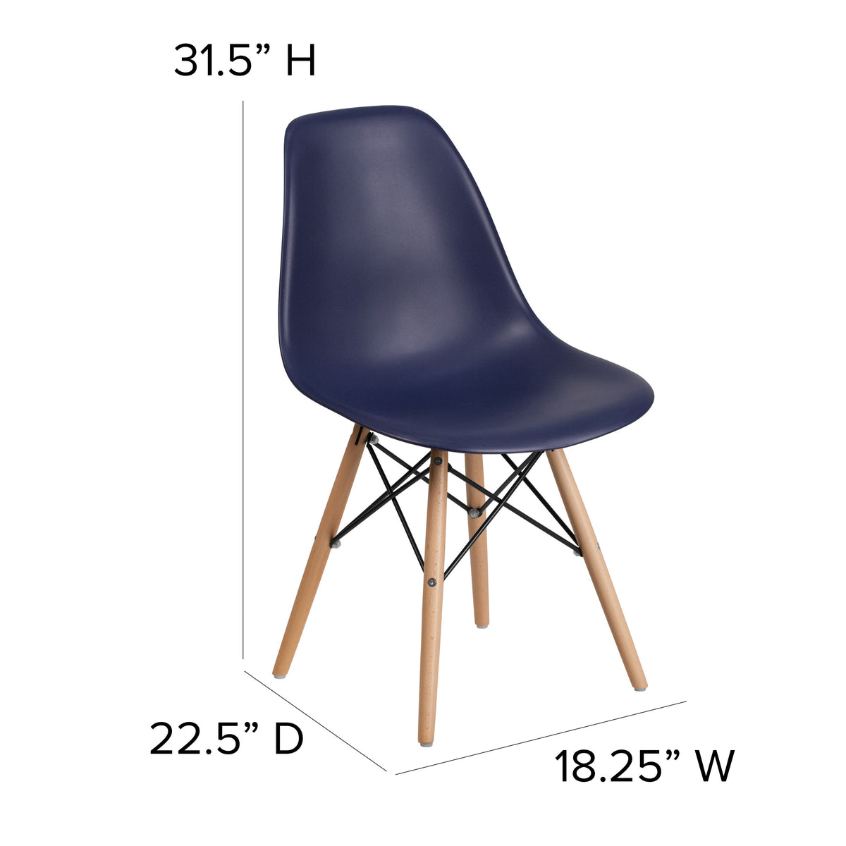 Navy |#| Navy Plastic Chair with Wooden Legs - Hospitality Seating - Side Chair