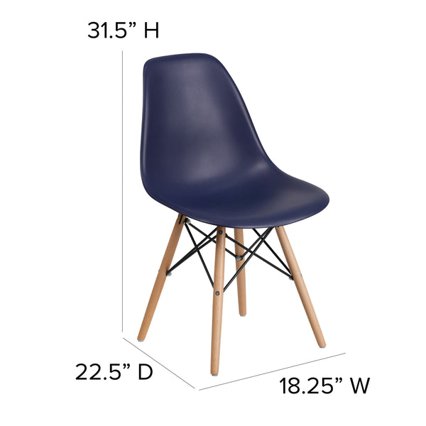 Navy |#| Navy Plastic Chair with Wooden Legs - Hospitality Seating - Side Chair
