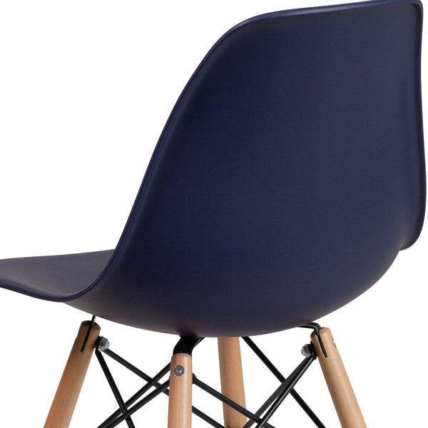 Navy |#| Navy Plastic Chair with Wooden Legs - Hospitality Seating - Side Chair