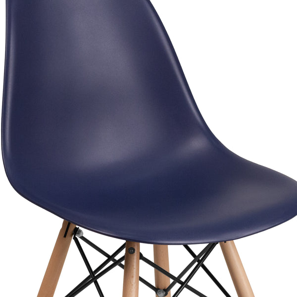 Navy |#| Navy Plastic Chair with Wooden Legs - Hospitality Seating - Side Chair