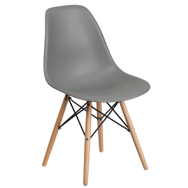 Moss Gray |#| Moss Gray Plastic Chair with Wooden Legs - Hospitality Seating - Side Chair