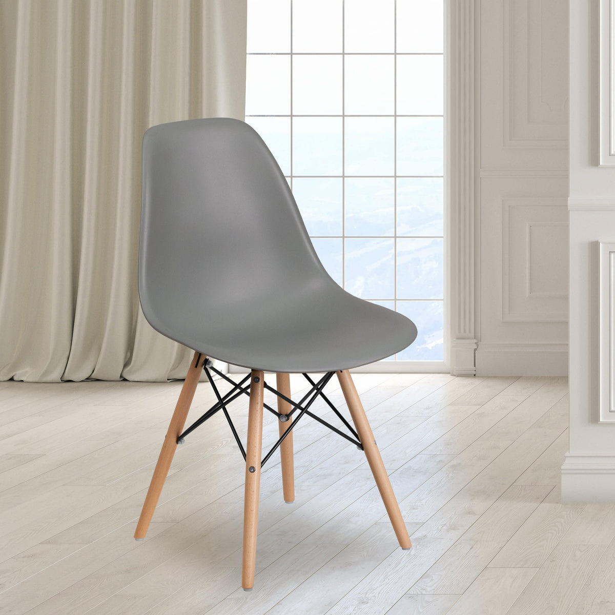 Moss Gray |#| Moss Gray Plastic Chair with Wooden Legs - Hospitality Seating - Side Chair