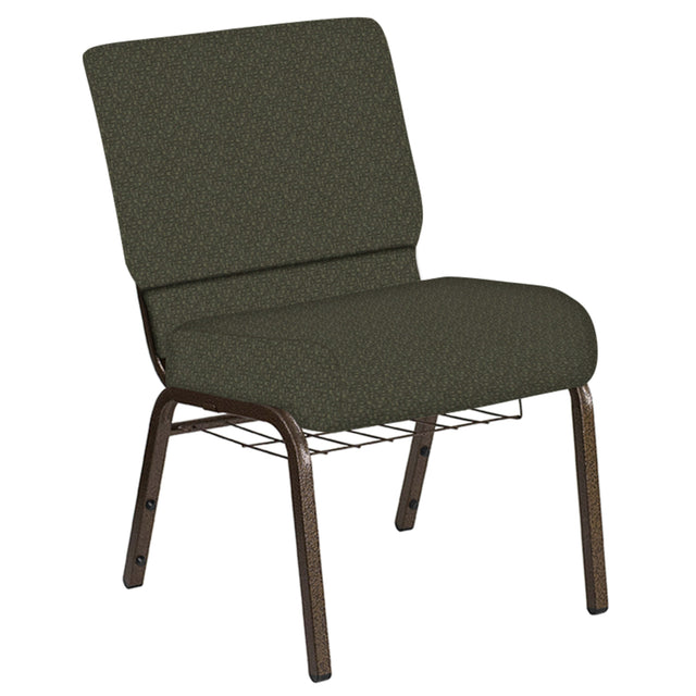 Embroidered 21''W Church Chair in Mirage Fabric with Book Rack - Gold Vein Frame - View 1