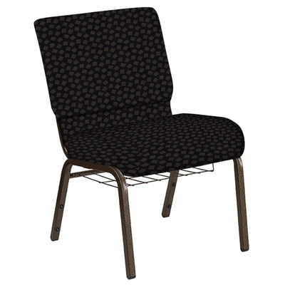 Embroidered 21''W Church Chair in Scatter Fabric with Book Rack - Gold Vein Frame - View 1