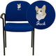 Navy Fabric |#| Embroidered Comfort Navy Fabric Stackable Steel Side Reception Chair with Arms