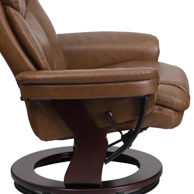 Embroidered Contemporary Multi-Position Recliner and Ottoman with Swivel Base - View 2