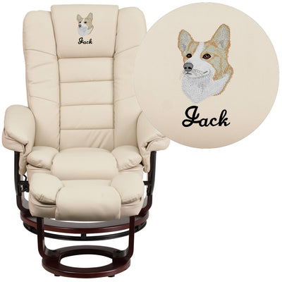 Embroidered Contemporary Multi-Position Recliner with Ottoman - View 1