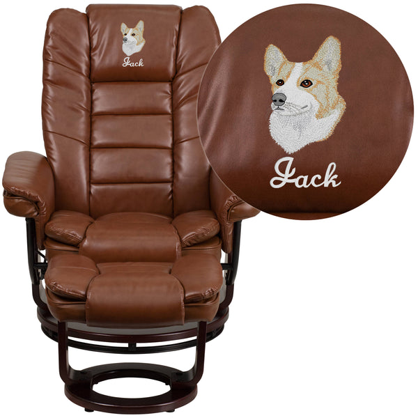 Black |#| EMB Black LeatherSoft Multi-Position Recliner &Ottoman w/Mahogany Wood Base