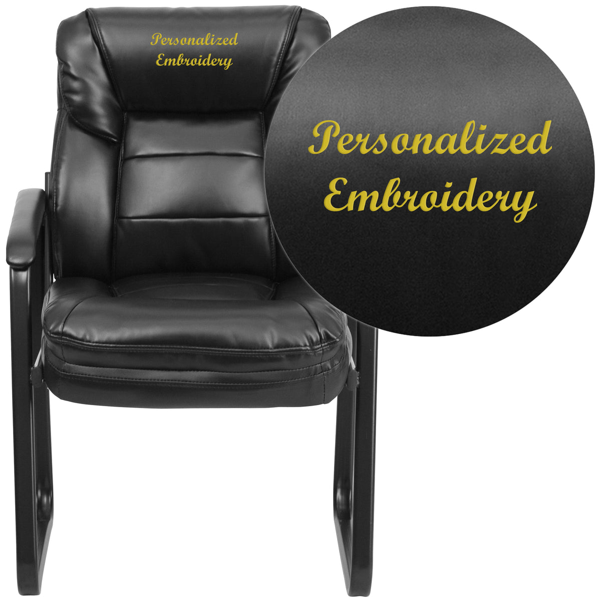 Black LeatherSoft |#| EMB Black LeatherSoft Executive Reception Chair with Lumbar Support & Sled Base