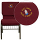 Burgundy Fabric/Gold Vein Frame |#| EMB 18.5inchW Church Chair in Burgundy Fabric with Book Rack - Gold Vein Frame