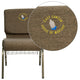 Brown Fabric/Gold Vein Frame |#| EMB 21inchW Church Chair in Brown Fabric with Cup Book Rack - Gold Vein Frame