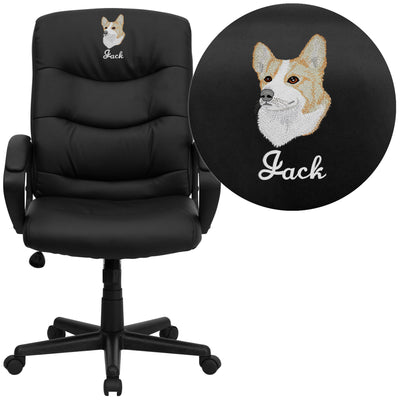 Embroidered High Back Fabric Executive Swivel Office Chair with Three Line Horizontal Stitch Back and Arms