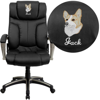 Embroidered High Back Folding LeatherSoft Executive Swivel Office Chair with Arms - View 1