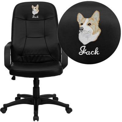 Embroidered High Back Glove Vinyl Executive Swivel Office Chair with Arms