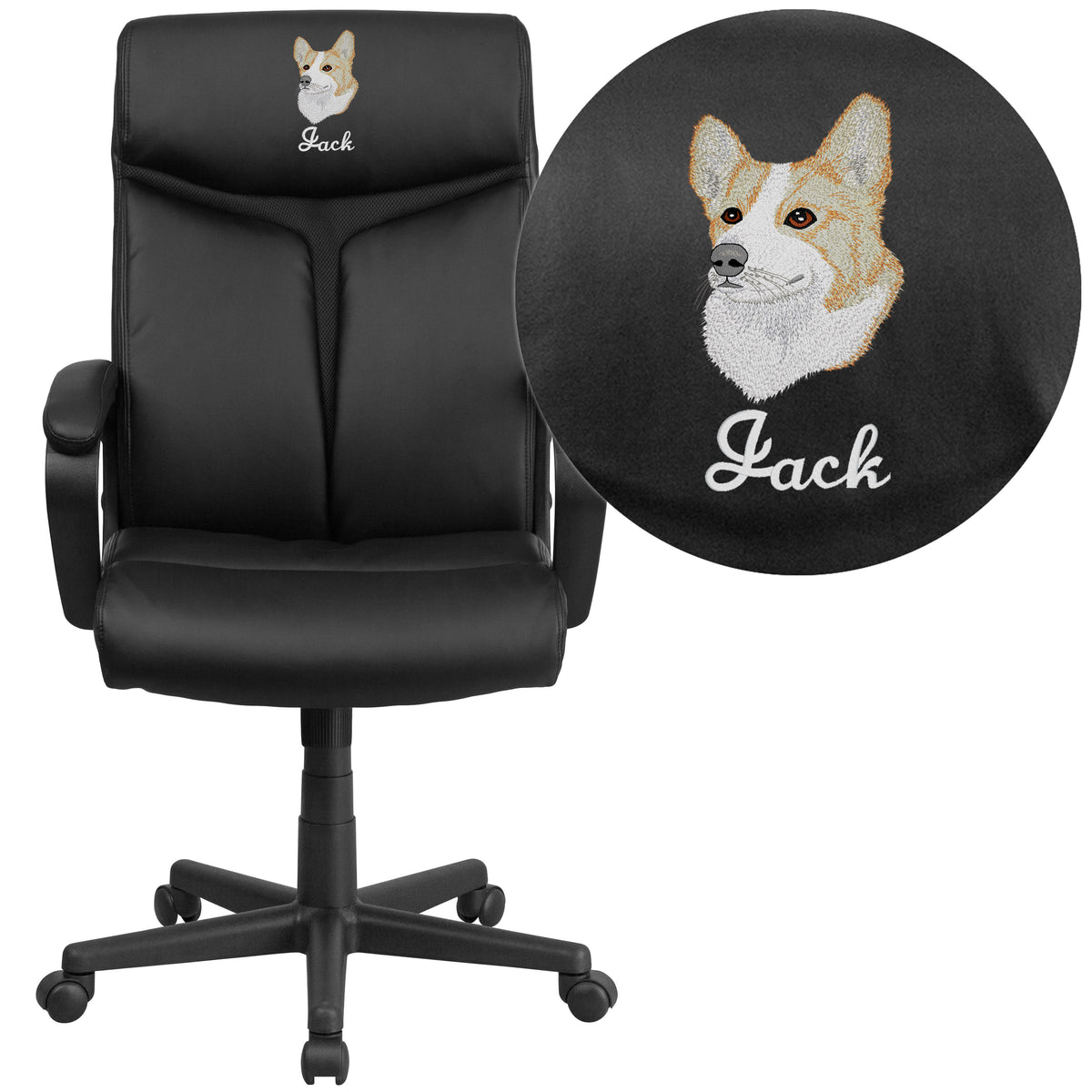 EMB High Back Black LeatherSoft Executive Swivel Office Chair w/Mesh Accent