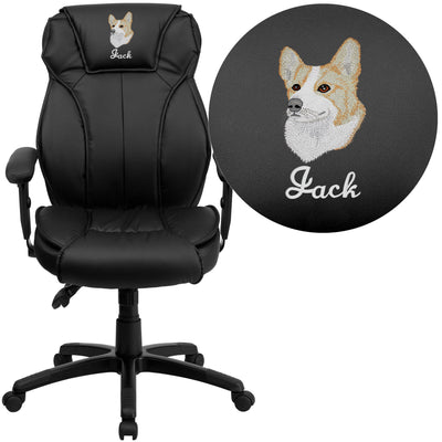 Embroidered High Back LeatherSoft Multifunction Executive Swivel Ergonomic Office Chair with Lumbar Support Knob with Arms - View 1