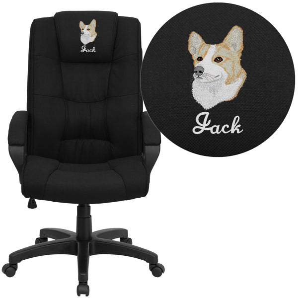 Black Fabric |#| EMB High Back Black Fabric Multi-Line Stitch Upholstered Swivel Office Chair
