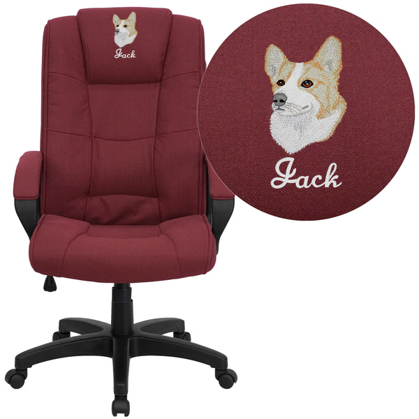 Burgundy Fabric |#| EMB High Back Burgundy Fabric Multi-Line Stitch Upholstered Swivel Office Chair