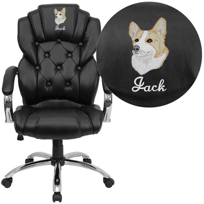 Embroidered High Back Transitional Style LeatherSoft Executive Swivel Office Chair with Arms