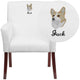 White |#| Embroidered White LeatherSoft Executive Side Reception Chair with Mahogany Legs