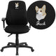 Embroidered Mid-Back Black Fabric Swivel Multifunction Ergonomic Office Chair